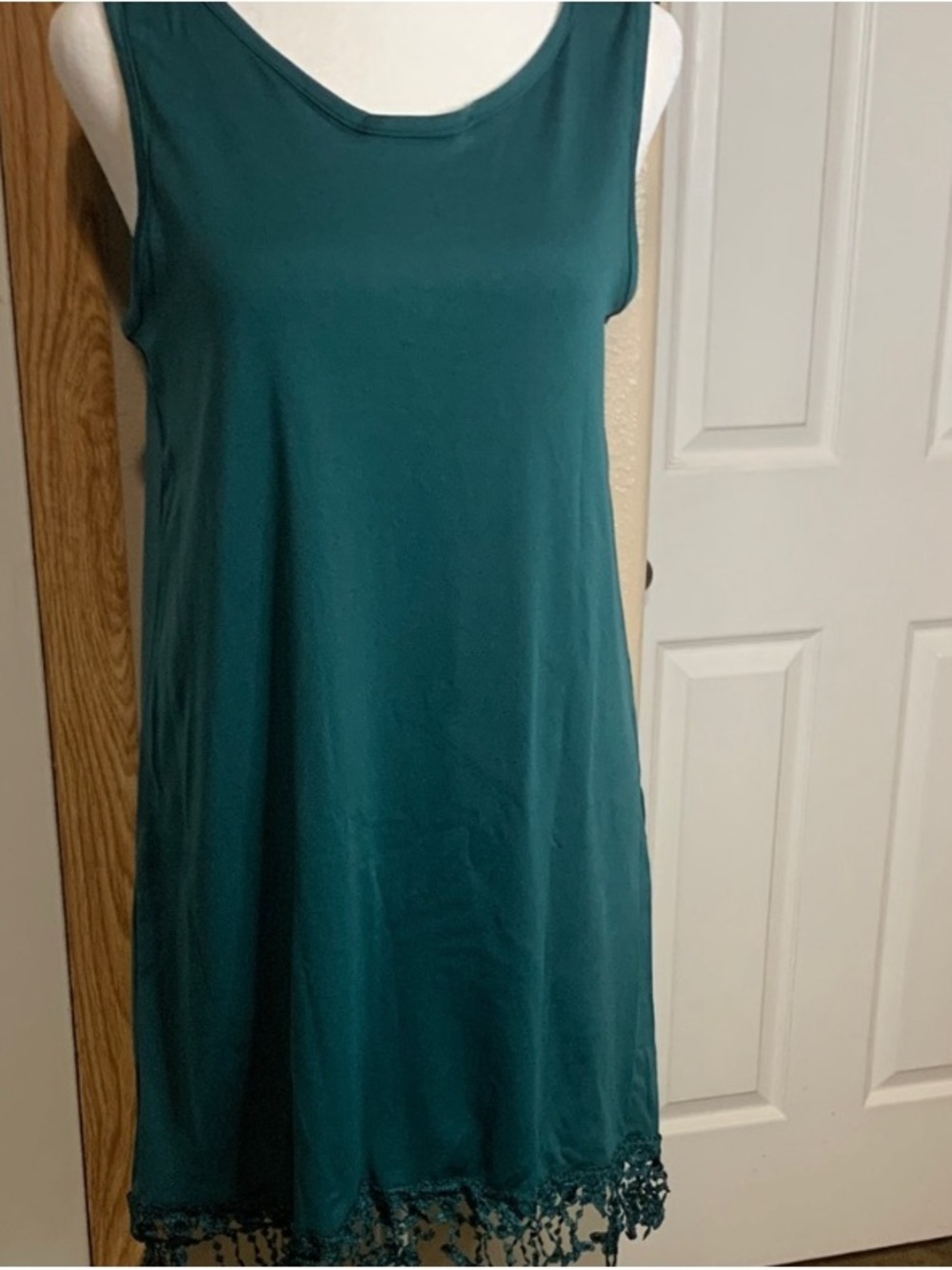 BOHO Crochet Hem Sleeveless Tank Dress Hunter Green - Picture 3 of 7